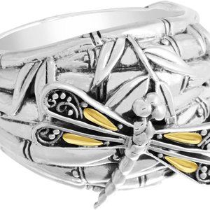 DEVATA Sweet Dragonfly Love Potion Sterling Silver 925 Ring with 18K Gold Accent